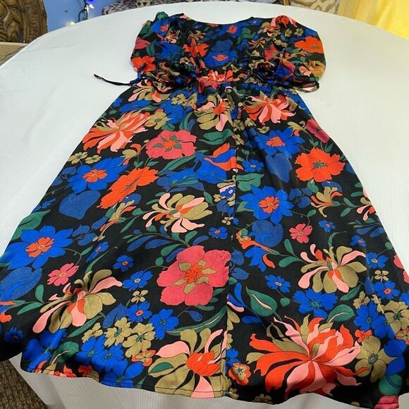 Hayden Los Angeles Retro Floral Tie Sleeve Button Detail Dress Size Large - Picture 5 of 7